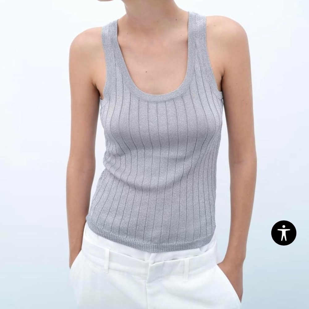 Zara Silver Metallic Sleeveless Top Size XS